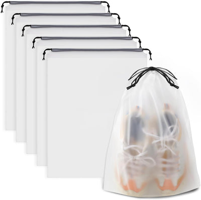Waterproof Travel Drawstring Shoe Bags for Packing, Storage, Travel Essentials for Men and Women, 15.7 x 11.8 inches, Clear, 5 pieces Brand: COIDEA