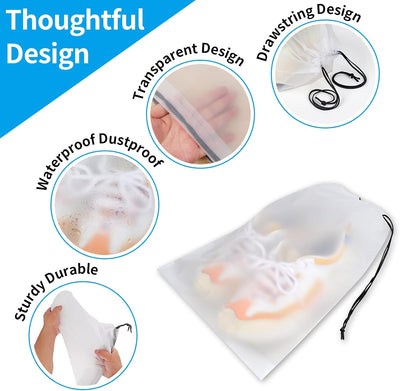 Waterproof Travel Drawstring Shoe Bags for Packing, Storage, Travel Essentials for Men and Women, 15.7 x 11.8 inches, Clear, 5 pieces Brand: COIDEA